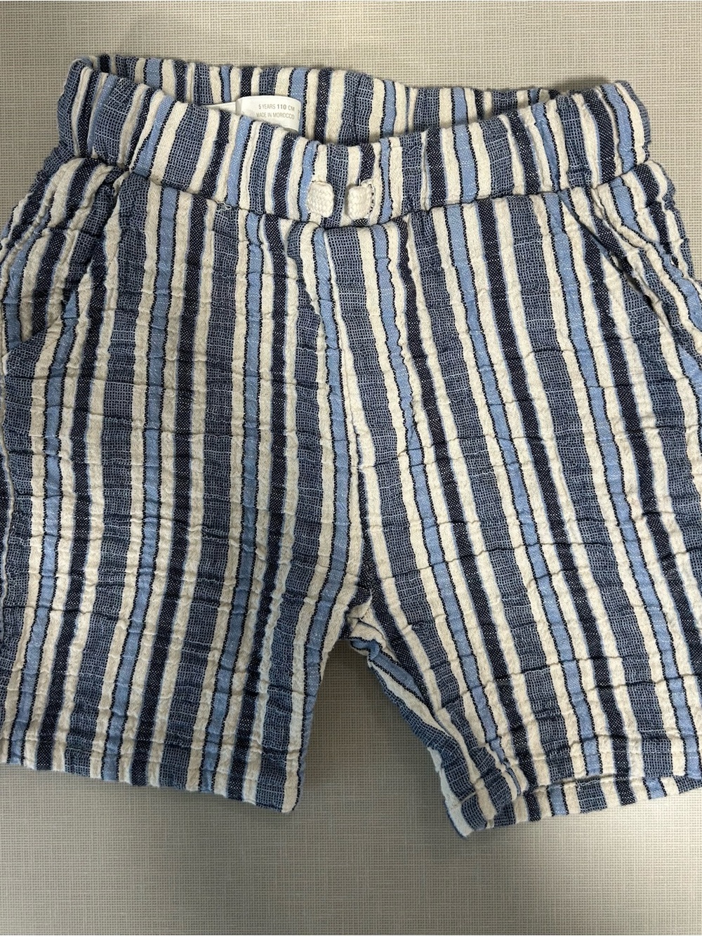 Zara Blue and White Striped Seersucker Shorts